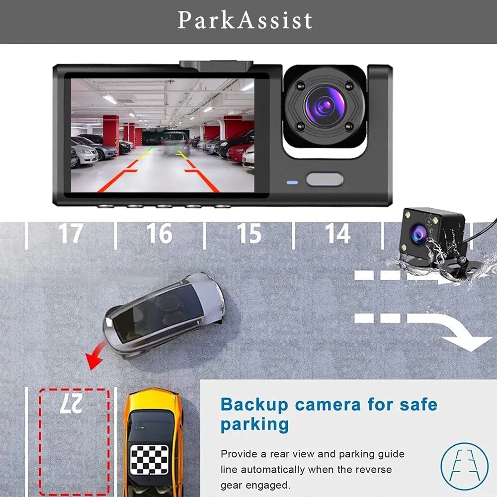 Three-Channel Dash Cam with IR Night Vision & G-Sensor - Image 3