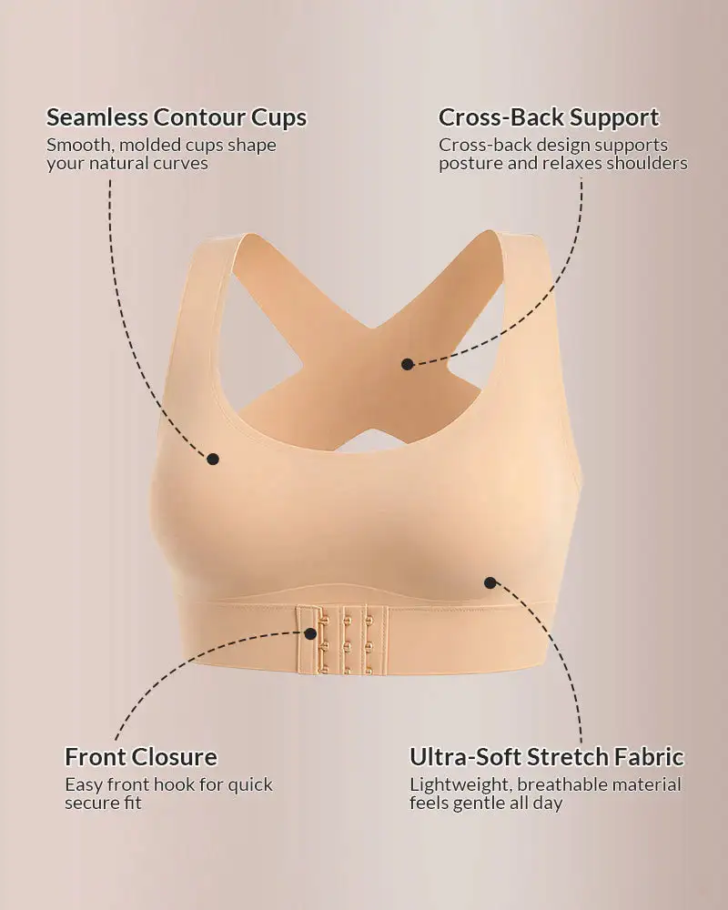 Cross Back Front Closure Wireless Posture Support Bra - Image 2