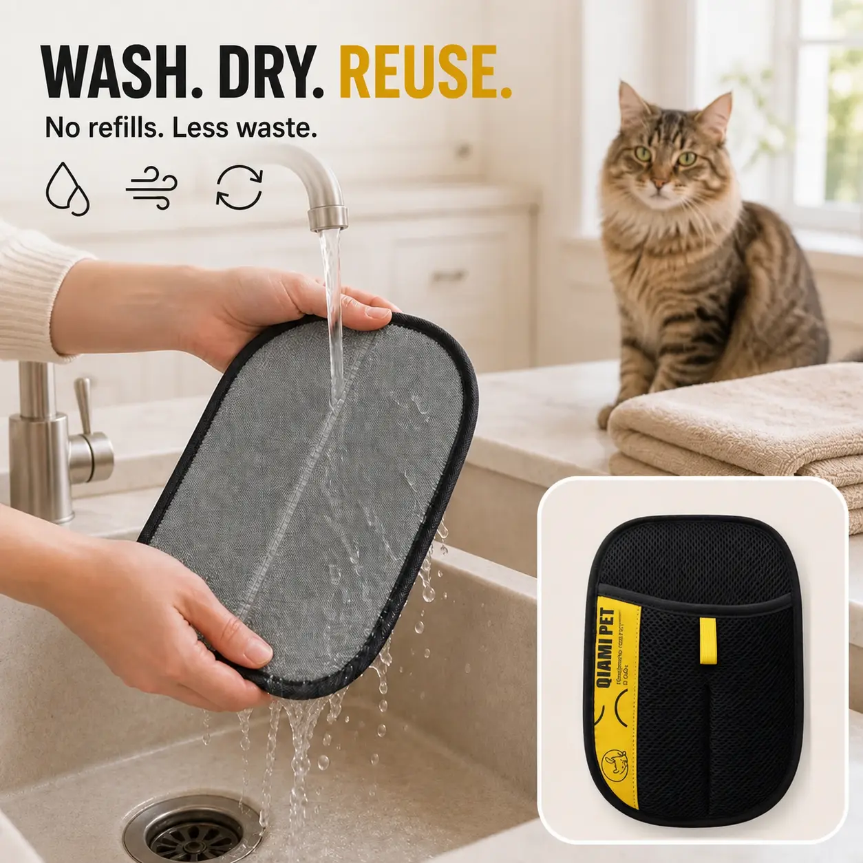 QIAWI Pet Hair Remover Glove for Cats & Dogs